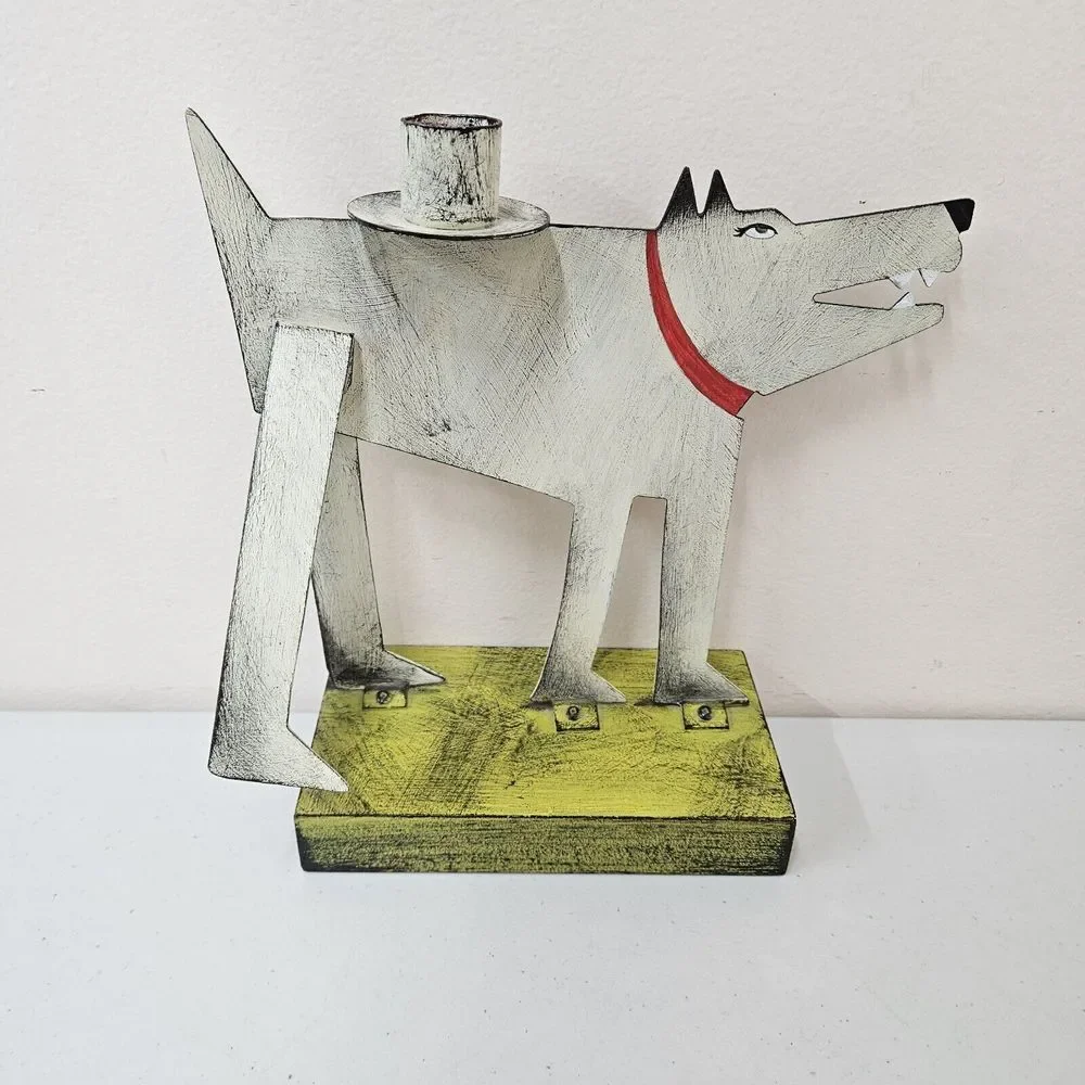 Vintage Art Acme Animal Dog Wolf Candle‎ Holder Signed Canada